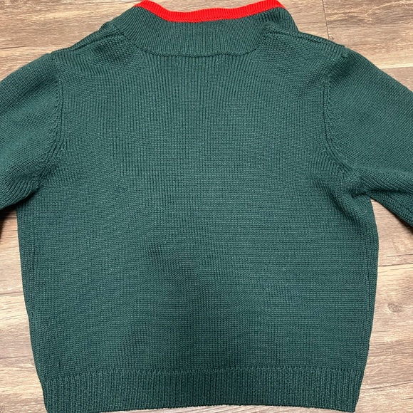 Vtg LL Bean 100% Wool Cardigan Nordic Alpine Green Red Trim Large Grandmacore - Picture 2 of 10